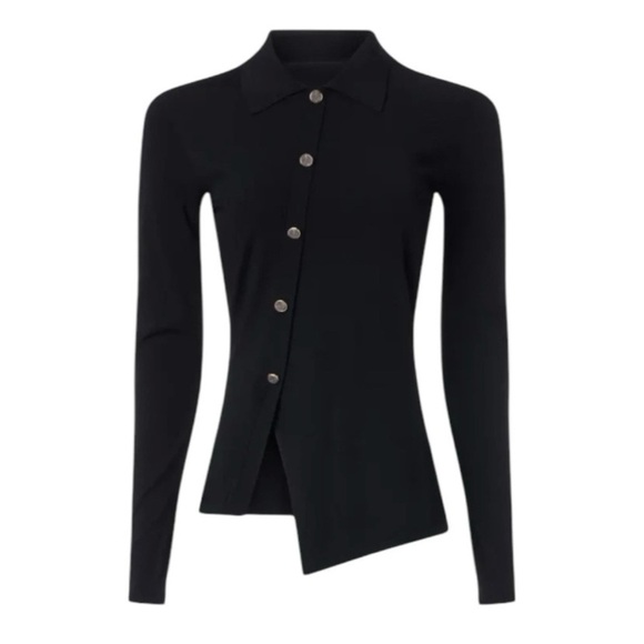 Tanya Taylor Knit Faux Cardigan Top Asymmetrical Hemline Long Sleeve Medium - Picture 1 of 8